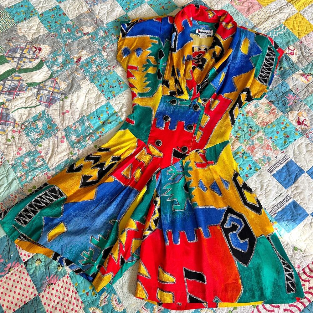 Vintage 80s does 40s Draped Shirred Back Cinch Waist Culotte Playsuit Romper